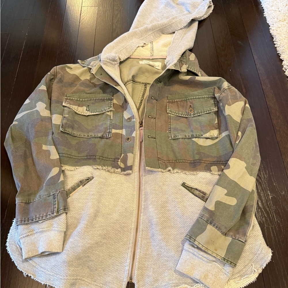 Vintage Havana Jacket Women Small Gray Sweatshirt Hooded Camo Canvas Zipper - Picture 2 of 4